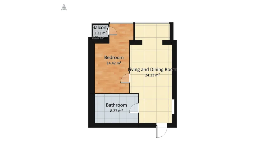 One bedroom apartment for just married  floor plan 54.9